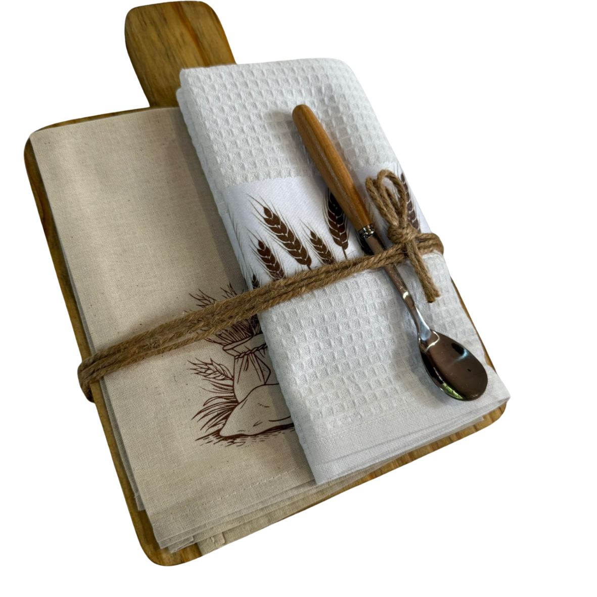 Wheat-Themed Wood Snack Board with Dishcloth