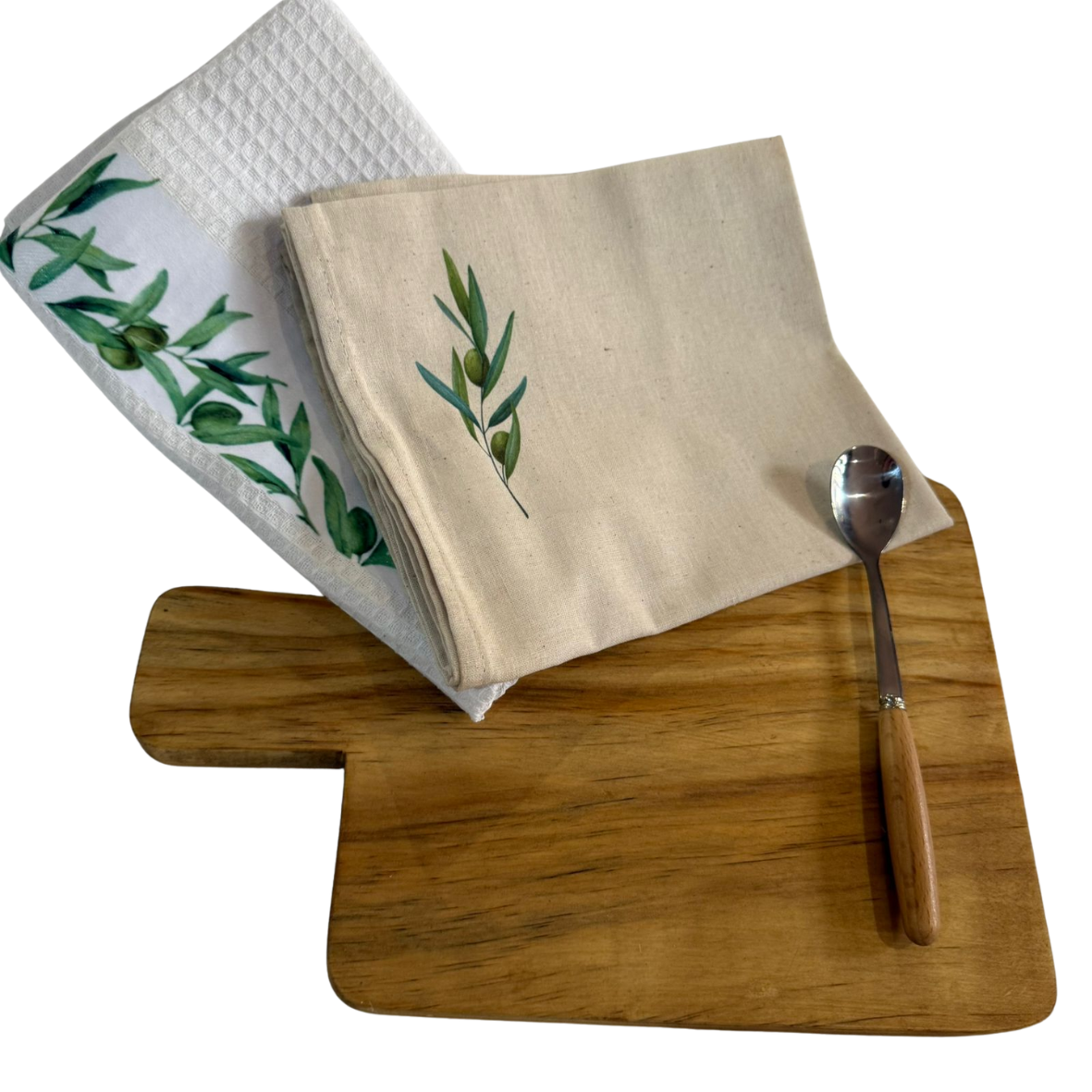 Olive-Themed Wood Snack Board with Dishcloth